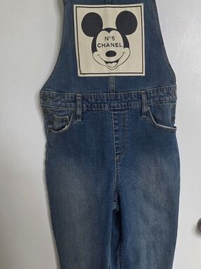 Denim Overalls with Chanel N°5 Mickey Patch in Blue